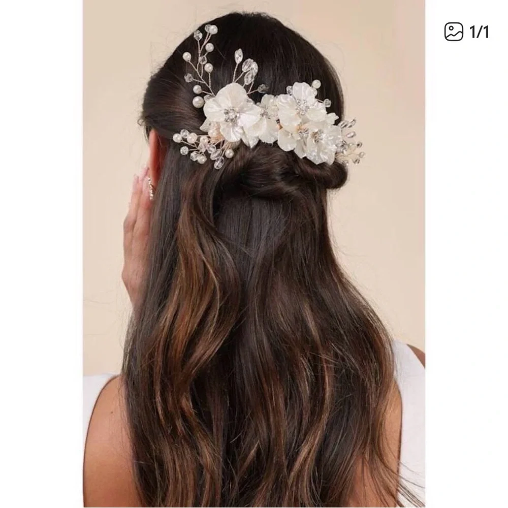 Bridal Accessory Bundle - earrings, peal shawl, flower hair piece - NEW